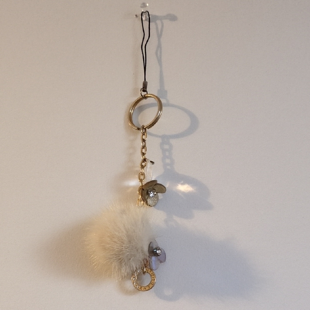 Stylish Cream and Gold Pom Pom Keychain